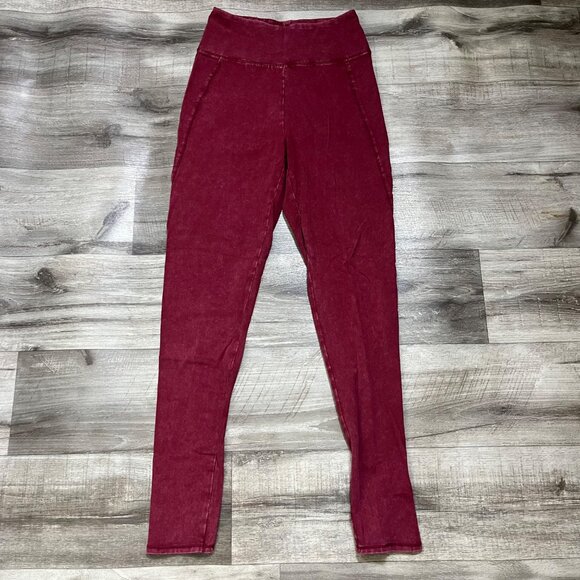 Saturday Sunday Anthropologie Ruthie High Rise Ankle Crop Leggings Maroon Sz XS